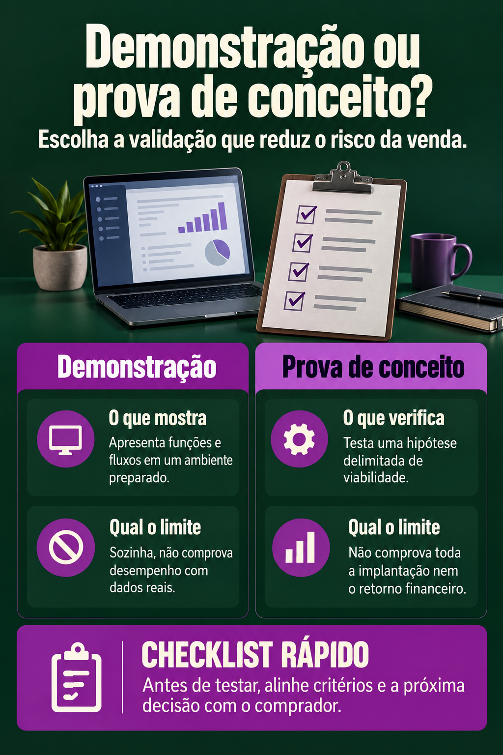 Infográfico: Demonstração ou prova de conceito? Evite testes sem decisão