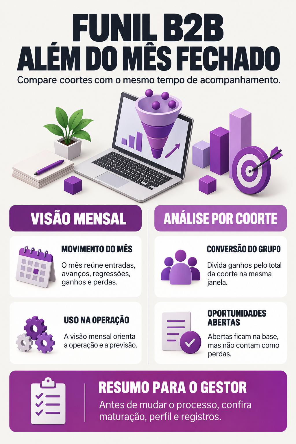 Infográfico: Funil B2B sem distorção exige olhar além do mês fechado