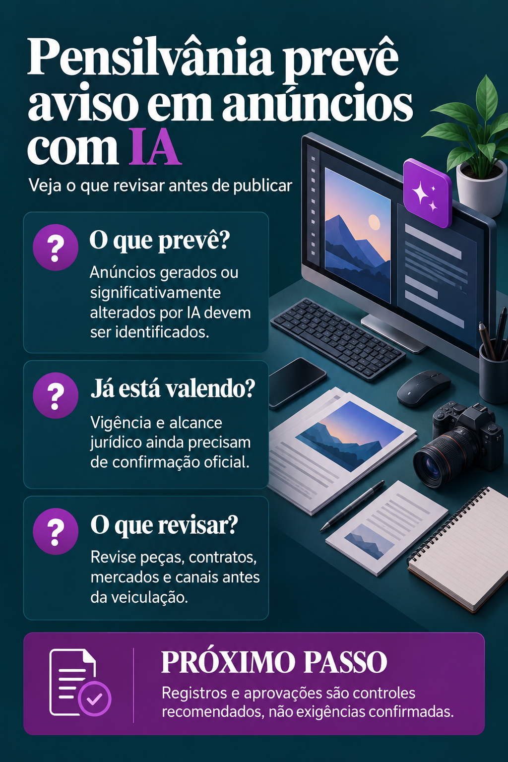 Infográfico: Publicidade com IA terá aviso na Pensilvânia; o que revisar