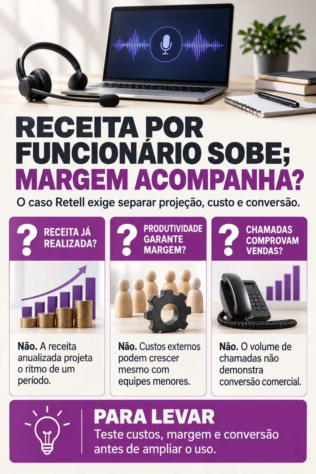 Infográfico: Receita por funcionário sobe com IA, mas a margem acompanha?